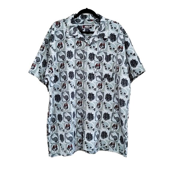 South Pole Shirt Vintage Button Up Size XL All Over Print Short Sleeve Polyester - Picture 1 of 4